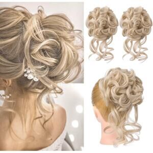 Hair Bun Light Golden Blonde Messy Scrunchie Wedding Formal Hairpiece NEW